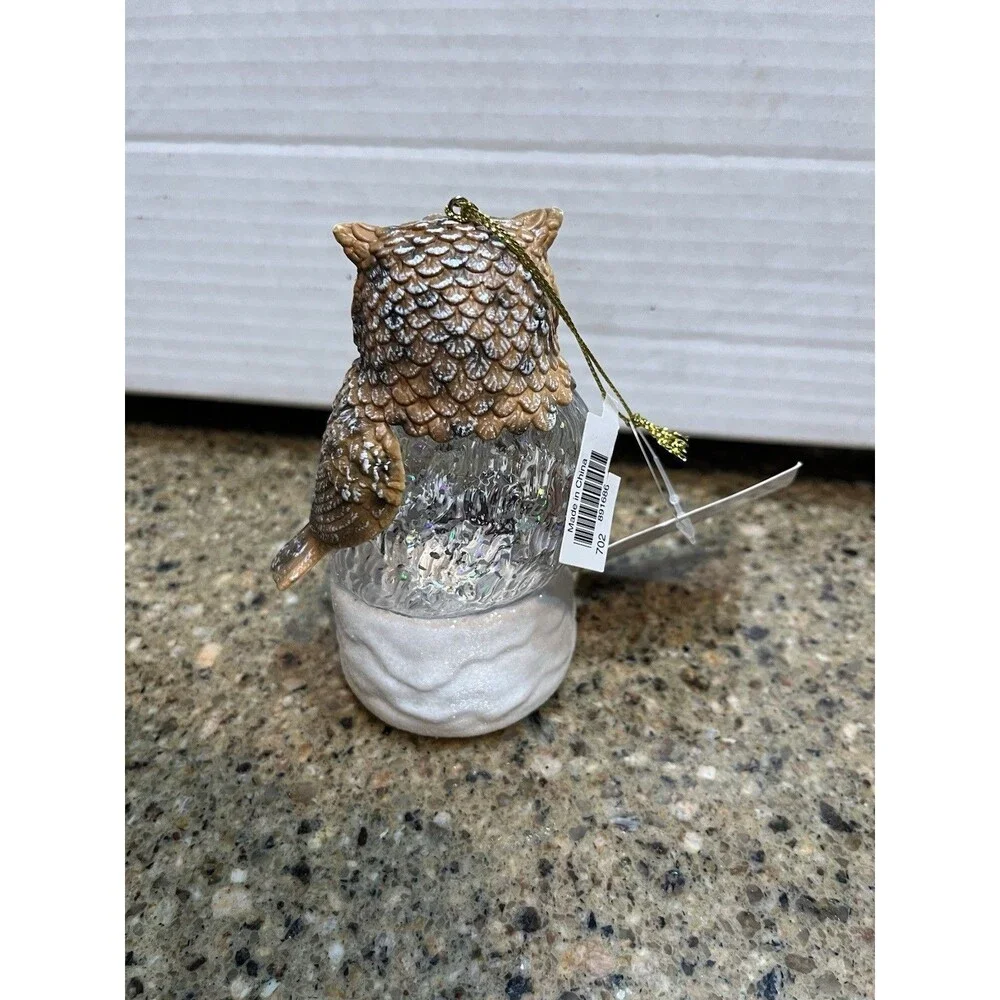 OWL GLITTER GLOBE Christmas Tree Ornaments  Lights Up